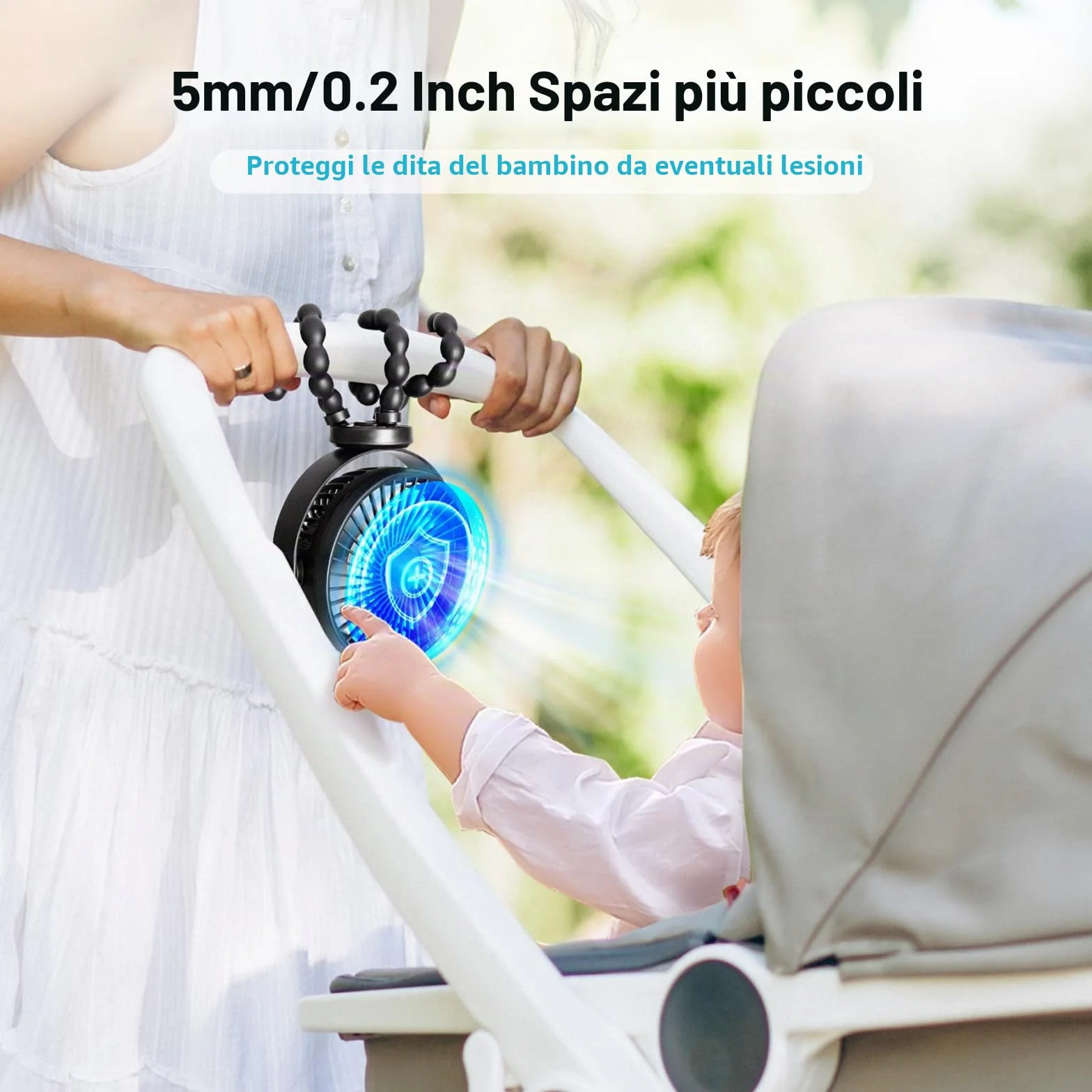 PaPaFboy Ventilatore Portatile Ricaricabile 20H 3 Velocità 360° Rotazione Silenzioso USB per Passeggino