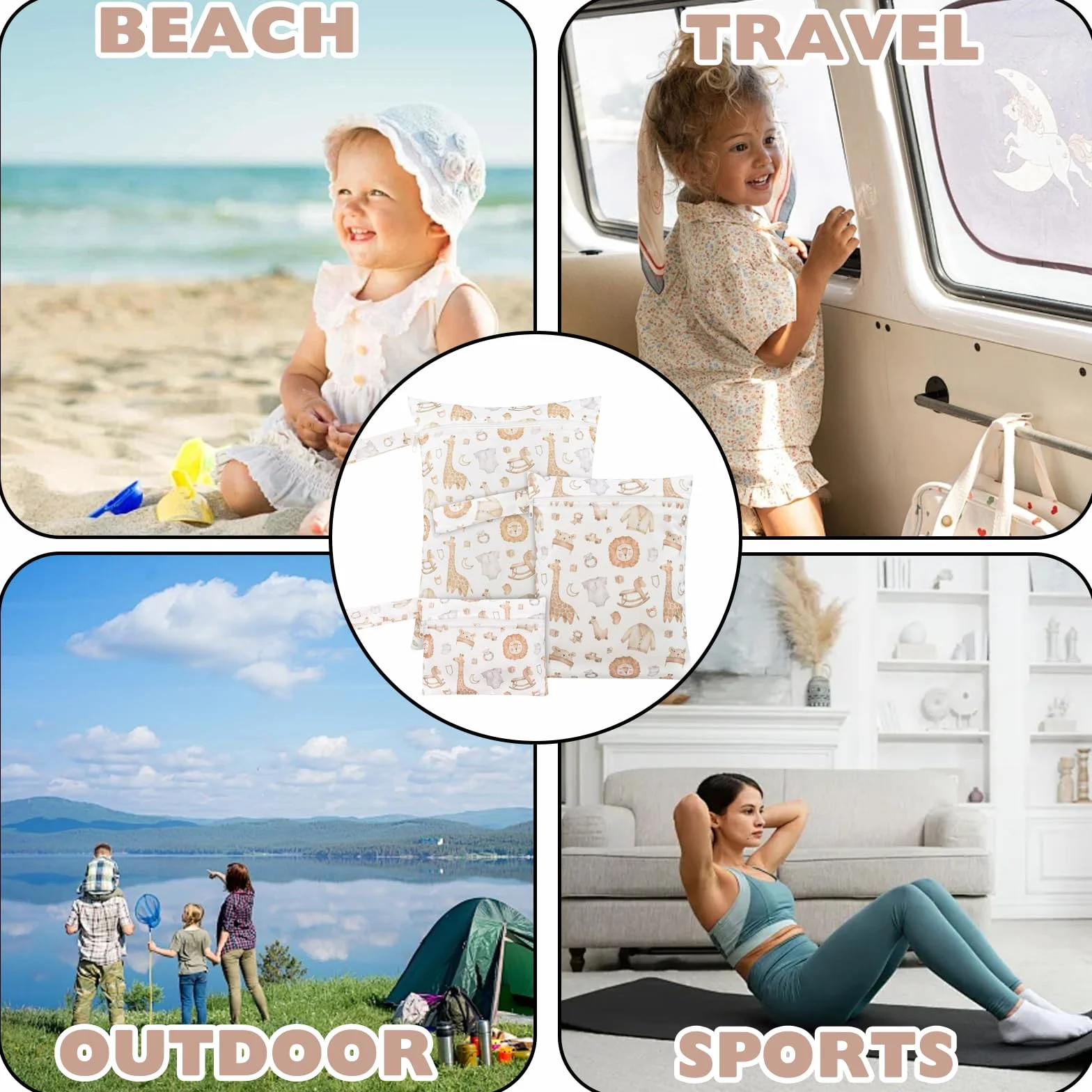 Borsa Porta Pannolini Impermeabile Wet Bag 3 Pezzi per Viaggio Spiaggia Piscina
