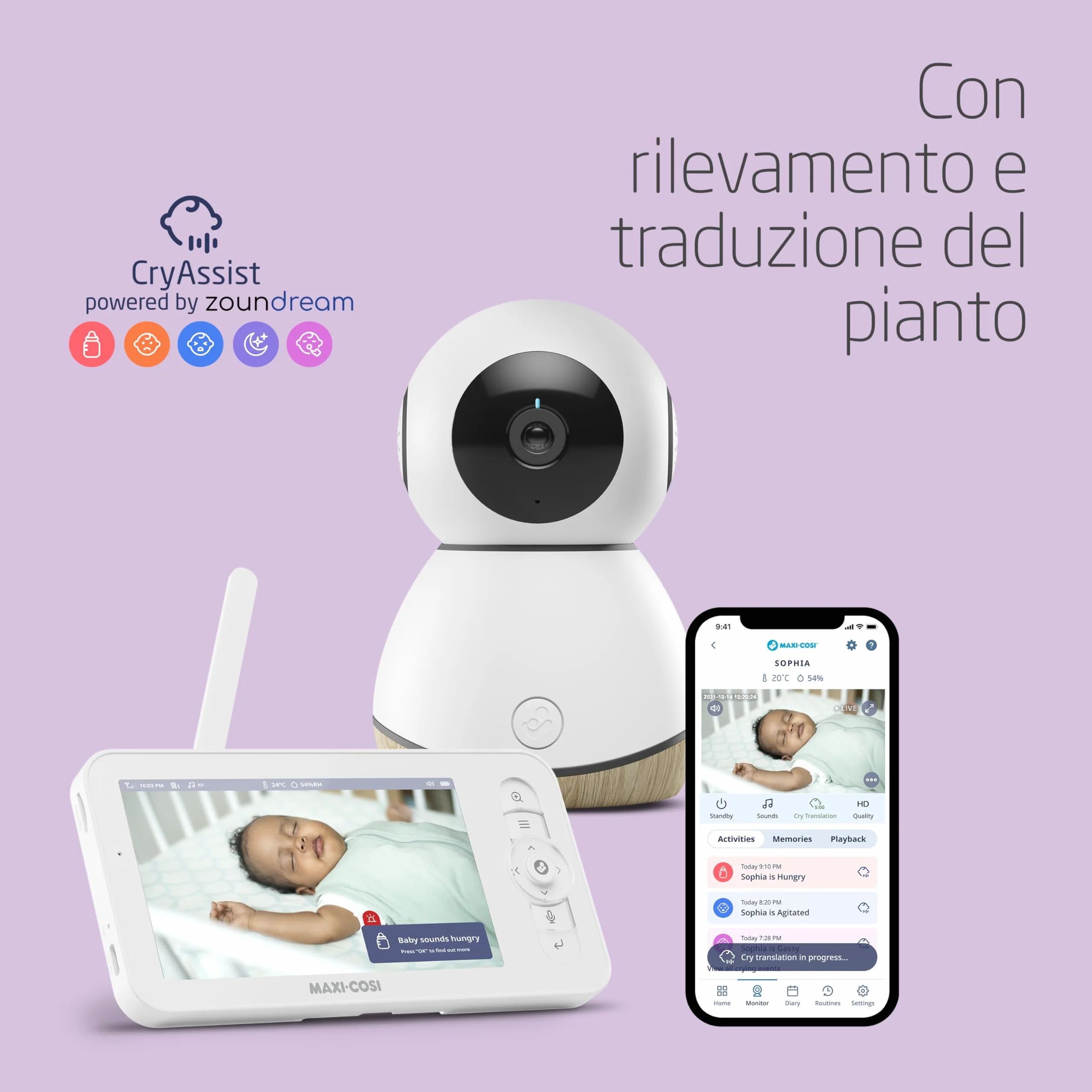Maxi-Cosi See Pro Video Baby Monitor WiFi HD, Visione Notturna, Rilevamento Movimento, Termometro Igrometro