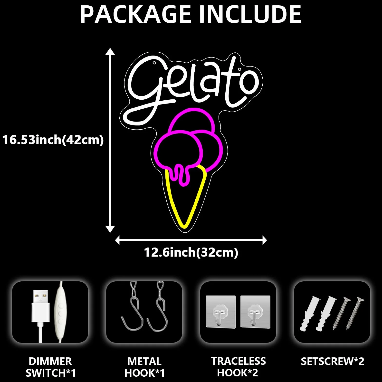 Cartello Neon Gelato con Luce LED per Decorazione da Parete Ice Cream Neon Sign Luce al Neon per Bevande Frozen Ristorante Illuminazione per Gelateria Bar Café Club Decorazione