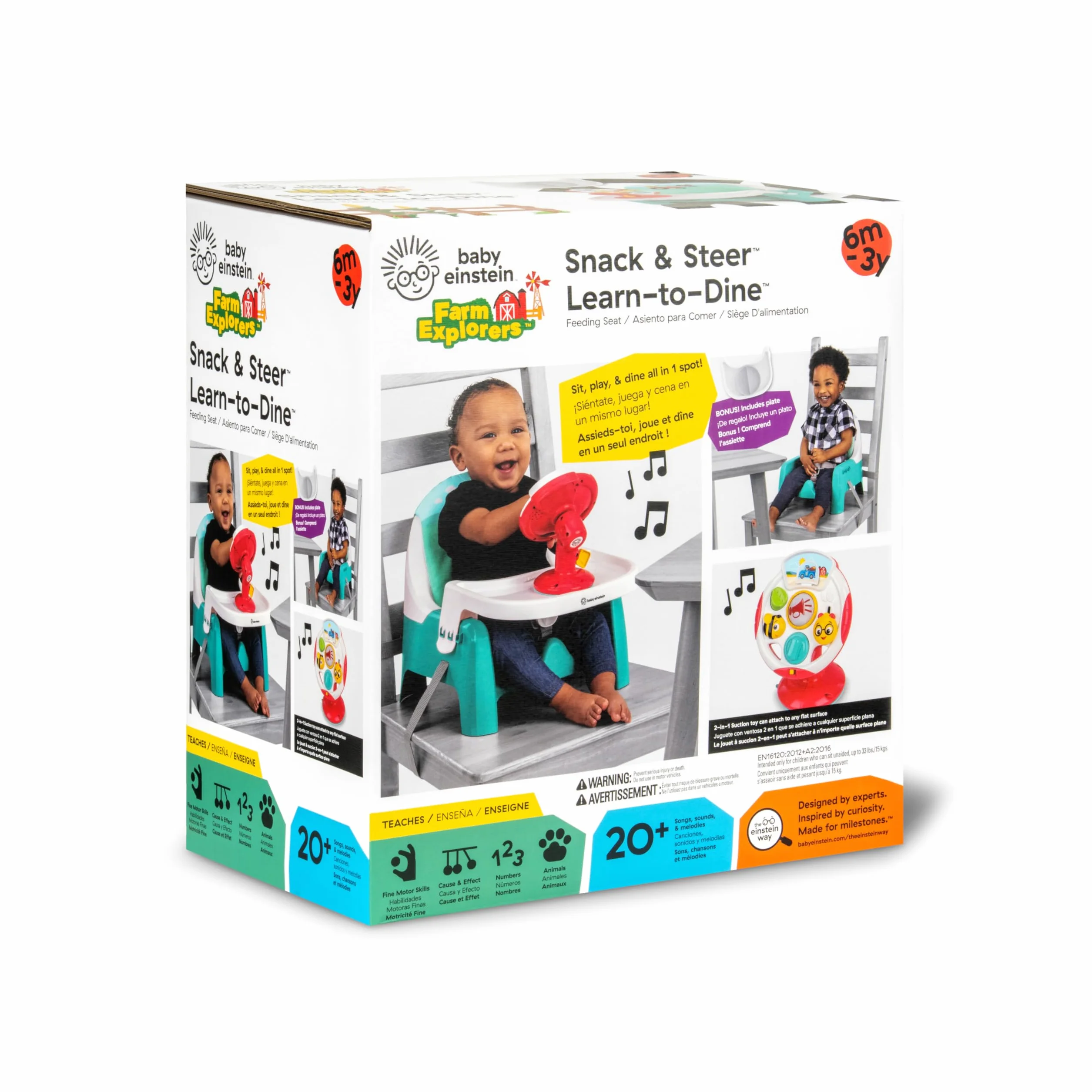 Baby Einstein Farm Explorers Seggiolino Rialzo 2-in-1 Gioco Volante Musicale 6-36 Mesi