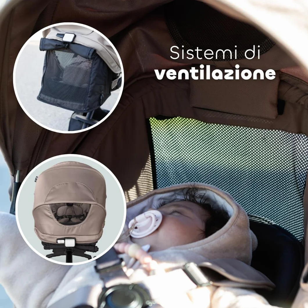 BÉABA X Micro Mobility Baby Cruiser Passeggino Dalla Nascita, Seduta Girevole 360°, 7 Posizioni, 3 Inclinazioni, Chiusura Una Mano, Ruote LED, Imbracatura 5 Punti, Cappottina UPF 50+, Pralinato