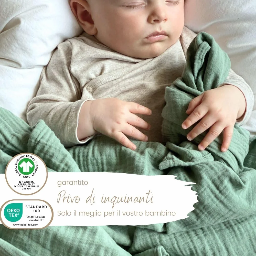 DIKOS Mussole Neonato 100% Cotone Biologico GOTS Set 3 Pezzi 64x64cm Morbida per Bambino
