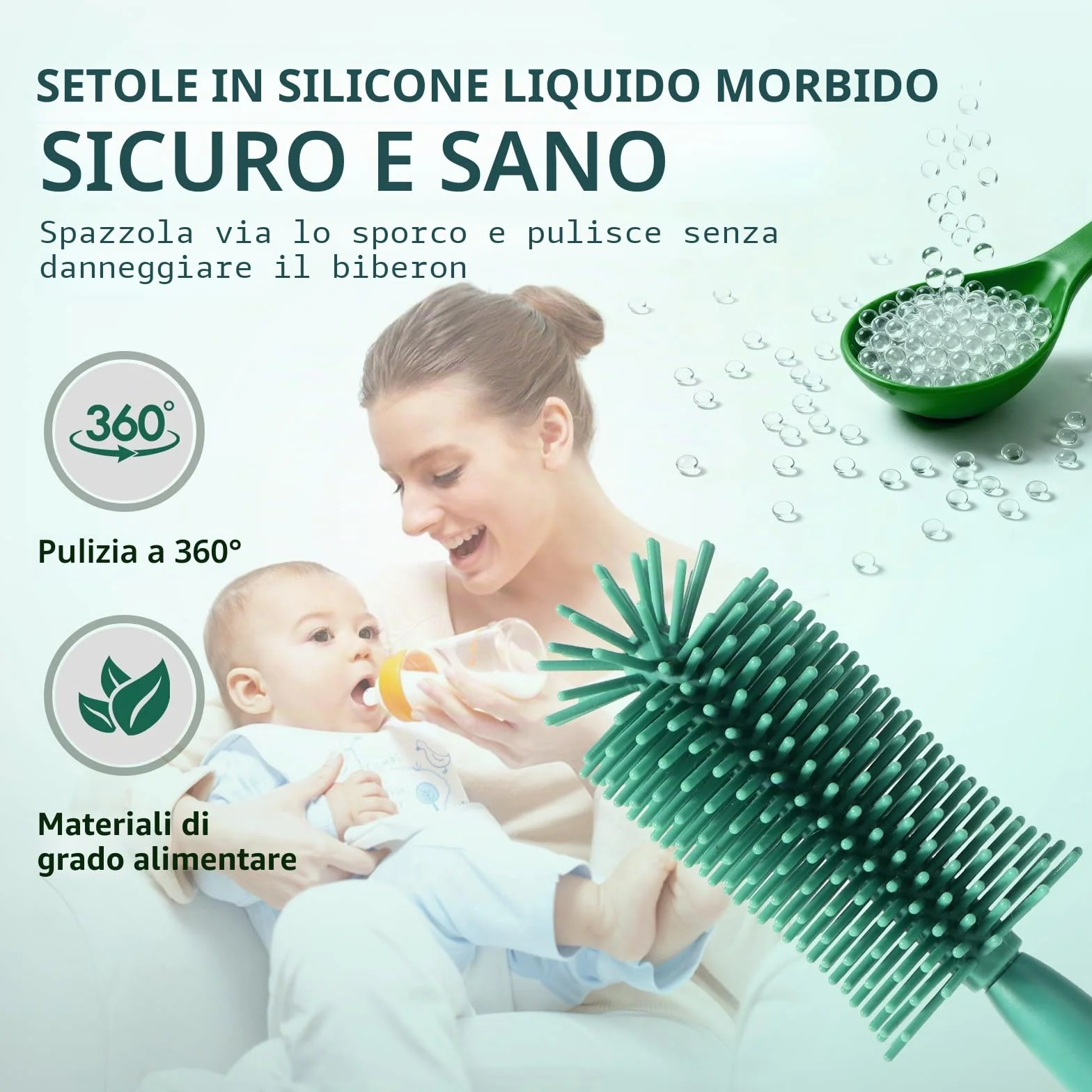 Diboniur Scovolino Biberon Silicone 3 in 1 Resistente Ai Graffi Pulisci Biberon Spazzola