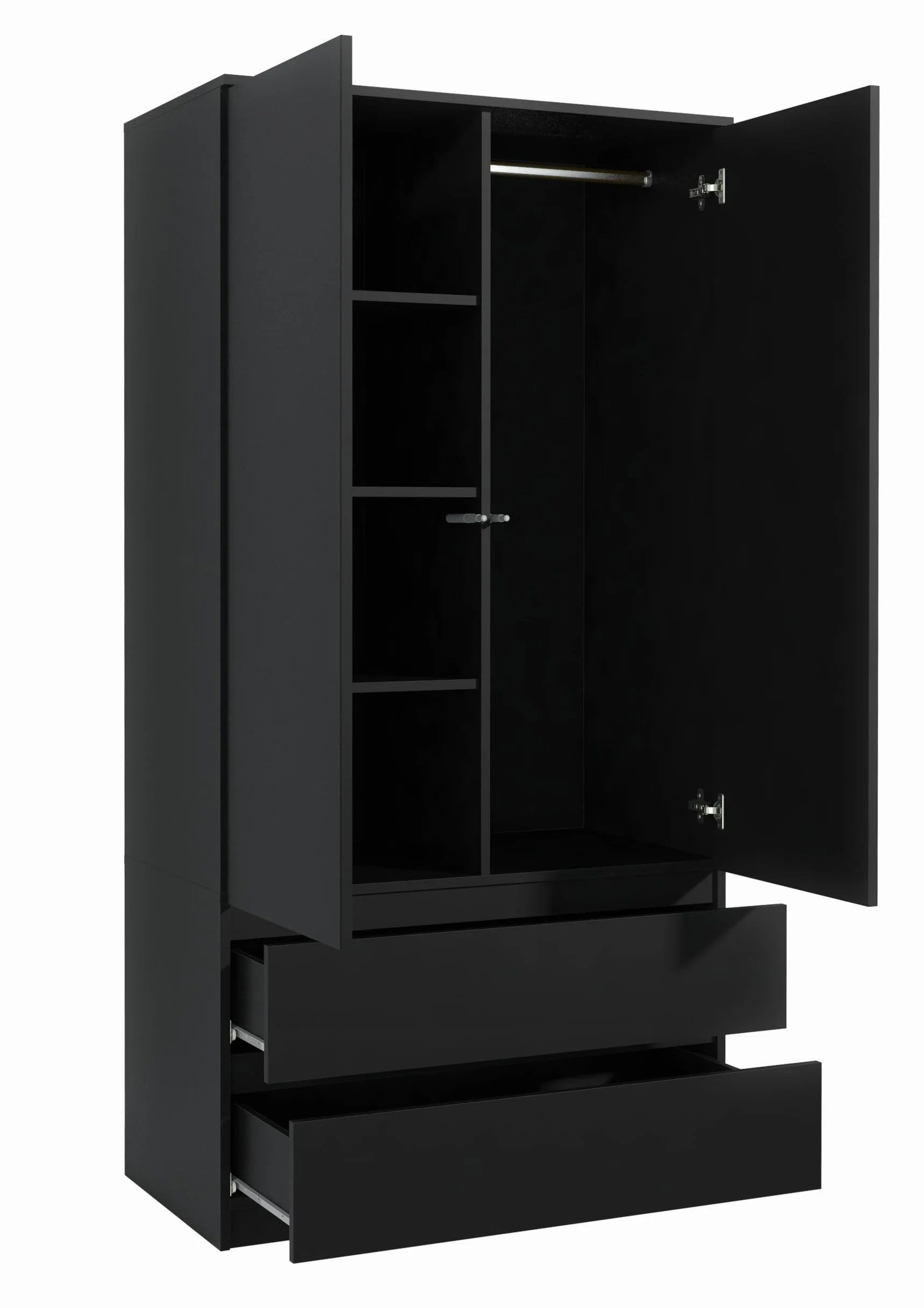 Armadio con Cassetti Nero 90x50x180 cm Guardaroba Multifunzionale per Camera da Letto