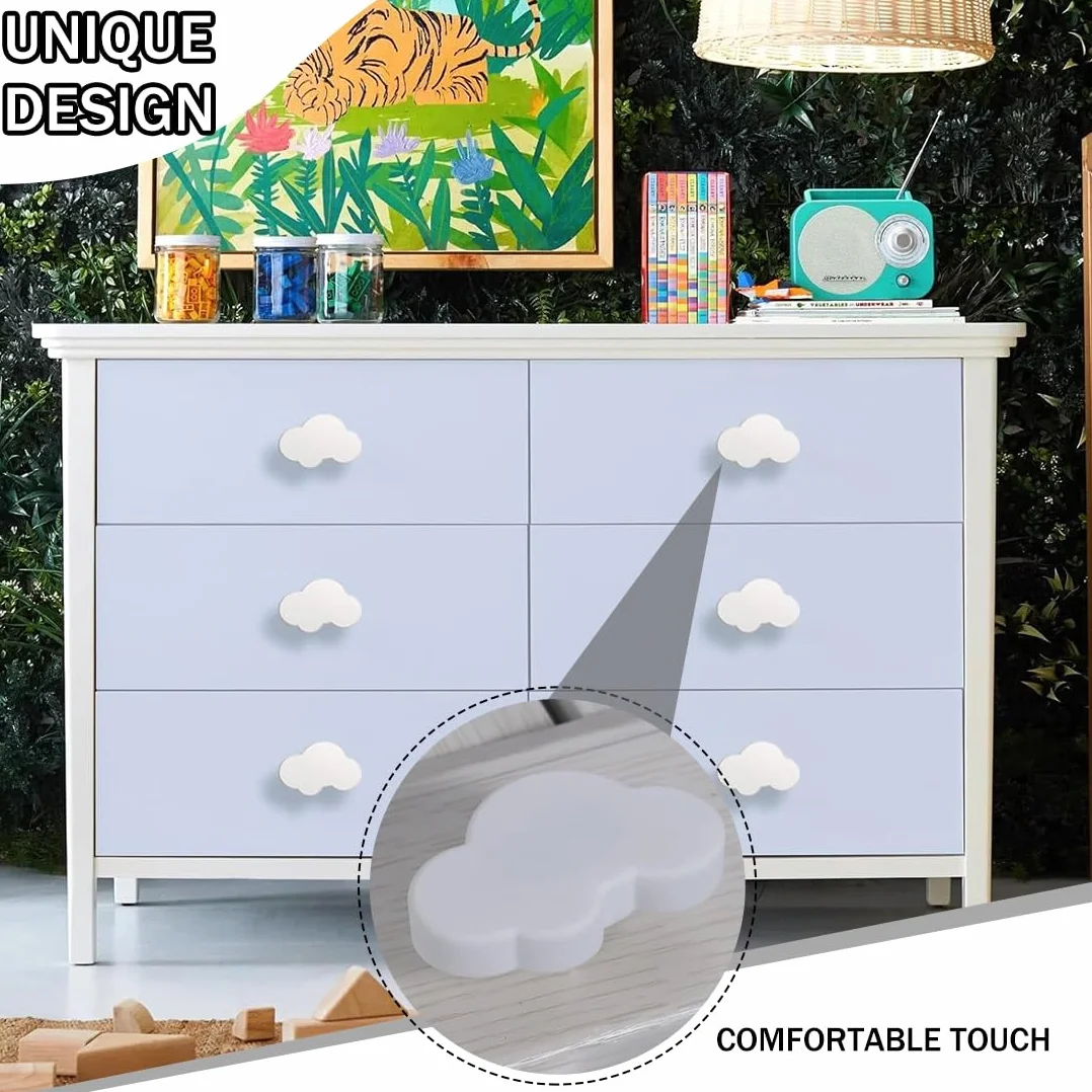 Pomelli per Cassetti Forma Nuvola Morbida Bianco 4 Pezzi Decorativi per Mobili Bambini