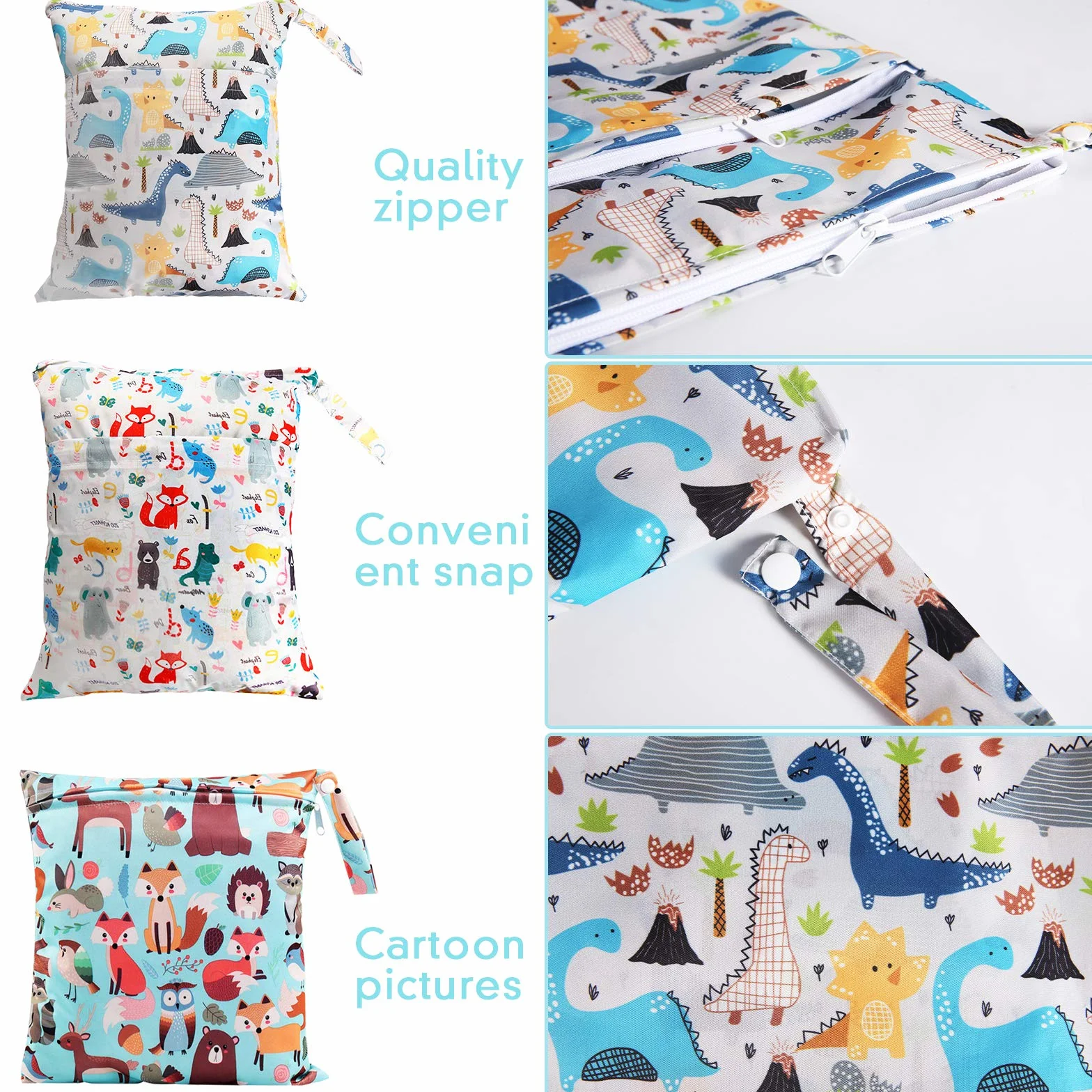 Borsa per Pannolini Wetbag Impermeabile Riutilizzabile con Doppia Cerniera Dry Bag Neonato