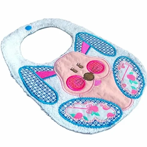 Bavaglino Bambina Bambino con Coniglietto Appliquè Doppia Consistenza Spugna Cotone Misura 18x26 cm Circonferenza Collo 30 cm