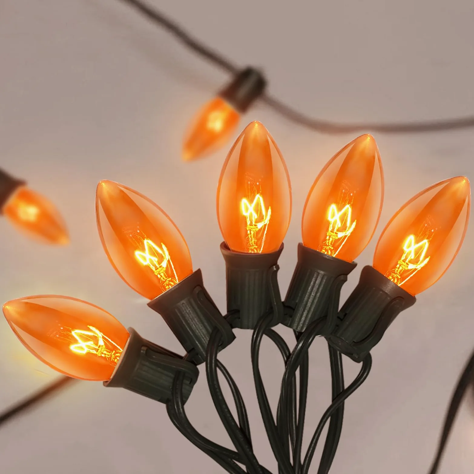 GOOTHY C9 - Stringa di luci natalizie arancioni, 6 m, decorazioni natalizie per esterni, con 26 lampadine arancioni a incandescenza, luci collegabili, impermeabili, per esterni, feste in cortile