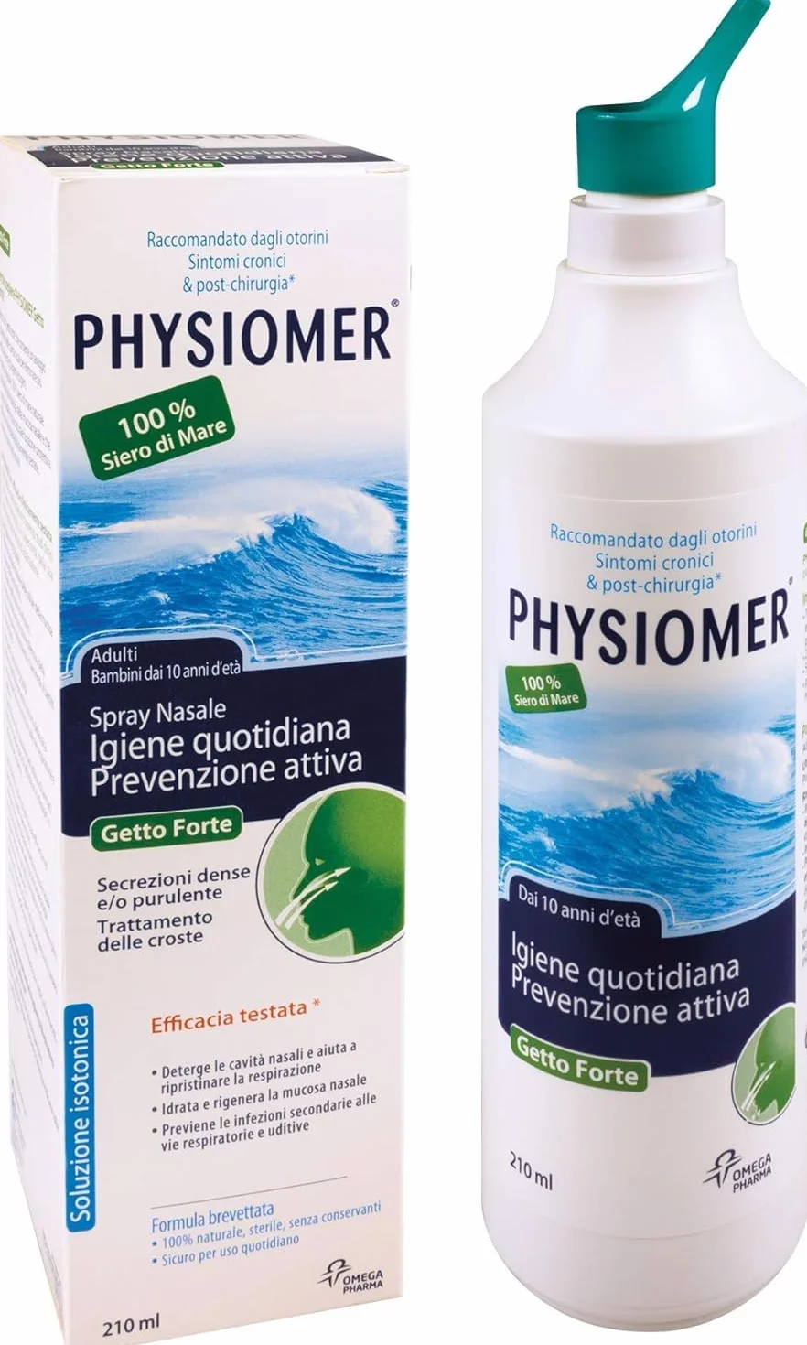 Physiomer Getto Forte Spray Nasale 210 ml 3in1 Acqua di mare pura