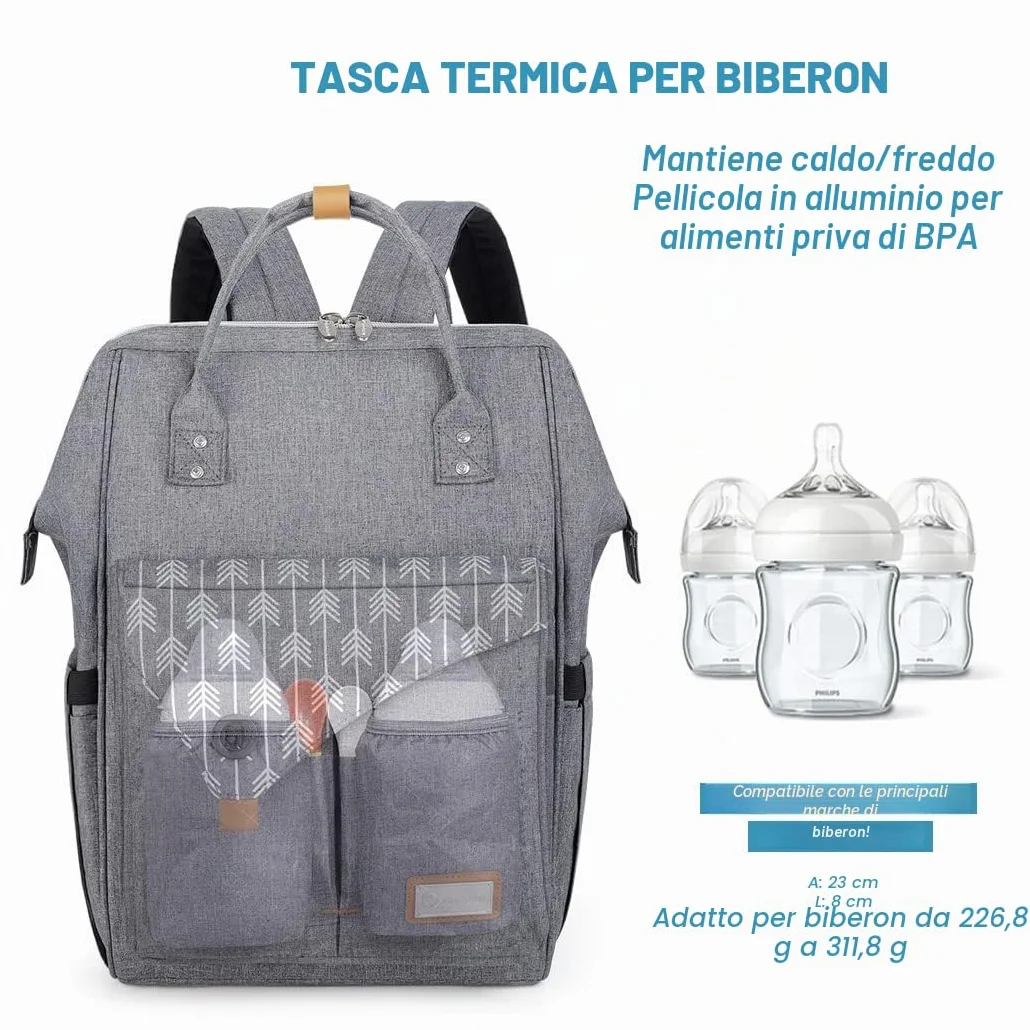 Lekebaby Zaino Mamma Multifunzione Impermeabile Fasciatoio Neonato Grande Capacità Spazioso Ganci Passeggino Tasche Isolanti
