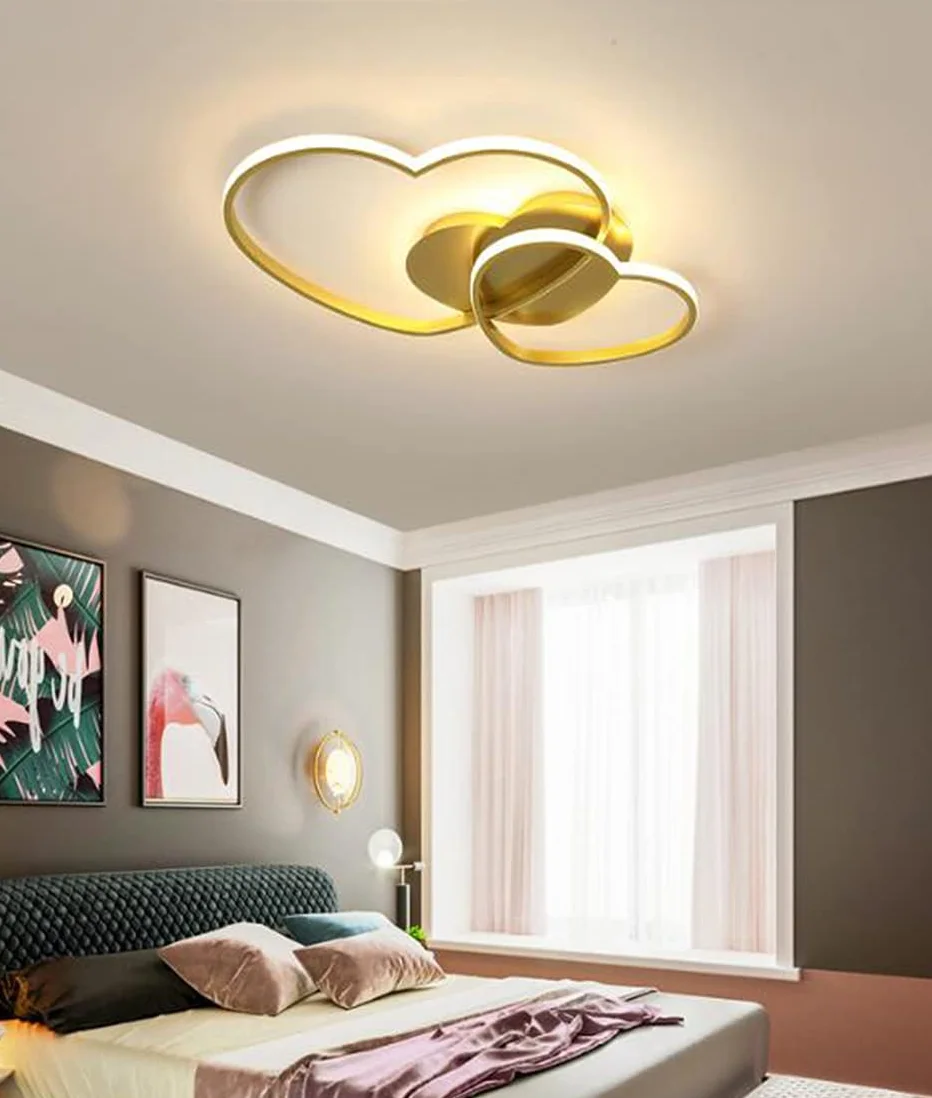 LED Lampada Da Soffitto Dimmerabile Plafoniera Forma Di Cuore Lampada Da Soggiorno Moderna Con Telecomando Metallo Lampadario Per Camera Dei Bambini Ragazzi Ragazze Cameretta Cucina,Oro,50cm