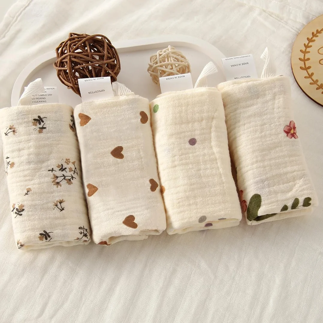Panni Neonato Cotone Mussole Asciugamani Bambini 25.5 x27.5cm Morbido Assorbente Mussola A Grana Motivo floreale