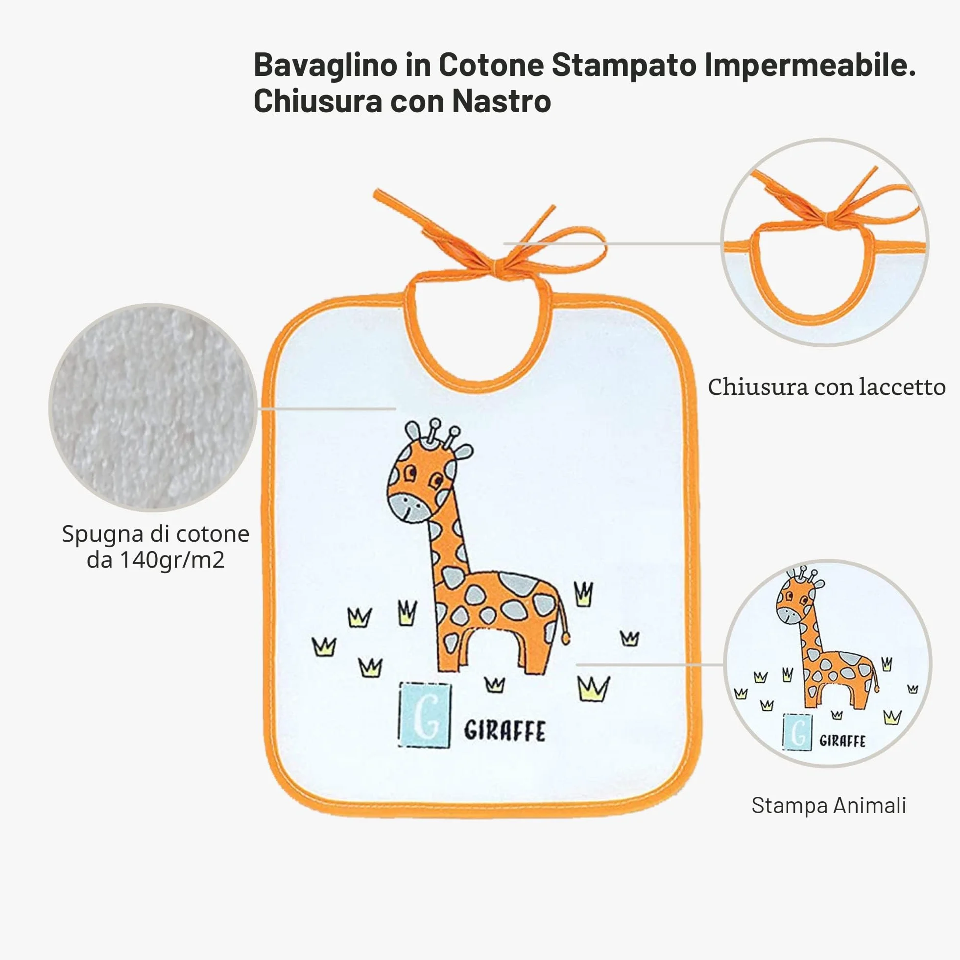 Bavaglini Impermeabili 73% Cotone 27% Poliestere Fodera Vinile Confezione Da 7 23x27 cm per Bambini 6-18 Mesi