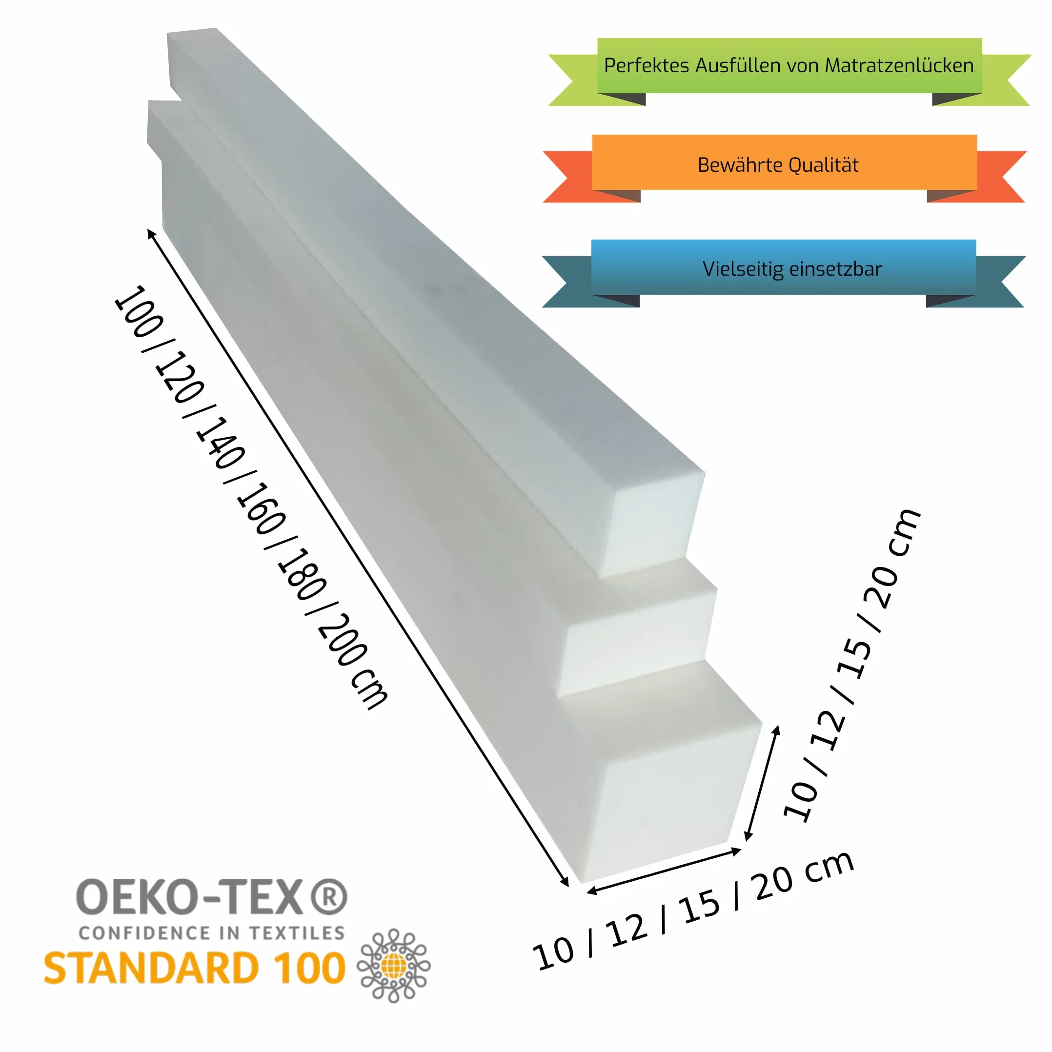 All4All Estensione Materasso in Schiuma 200 cm D 25/44-15x20 cm Riempitore Spazio Letto