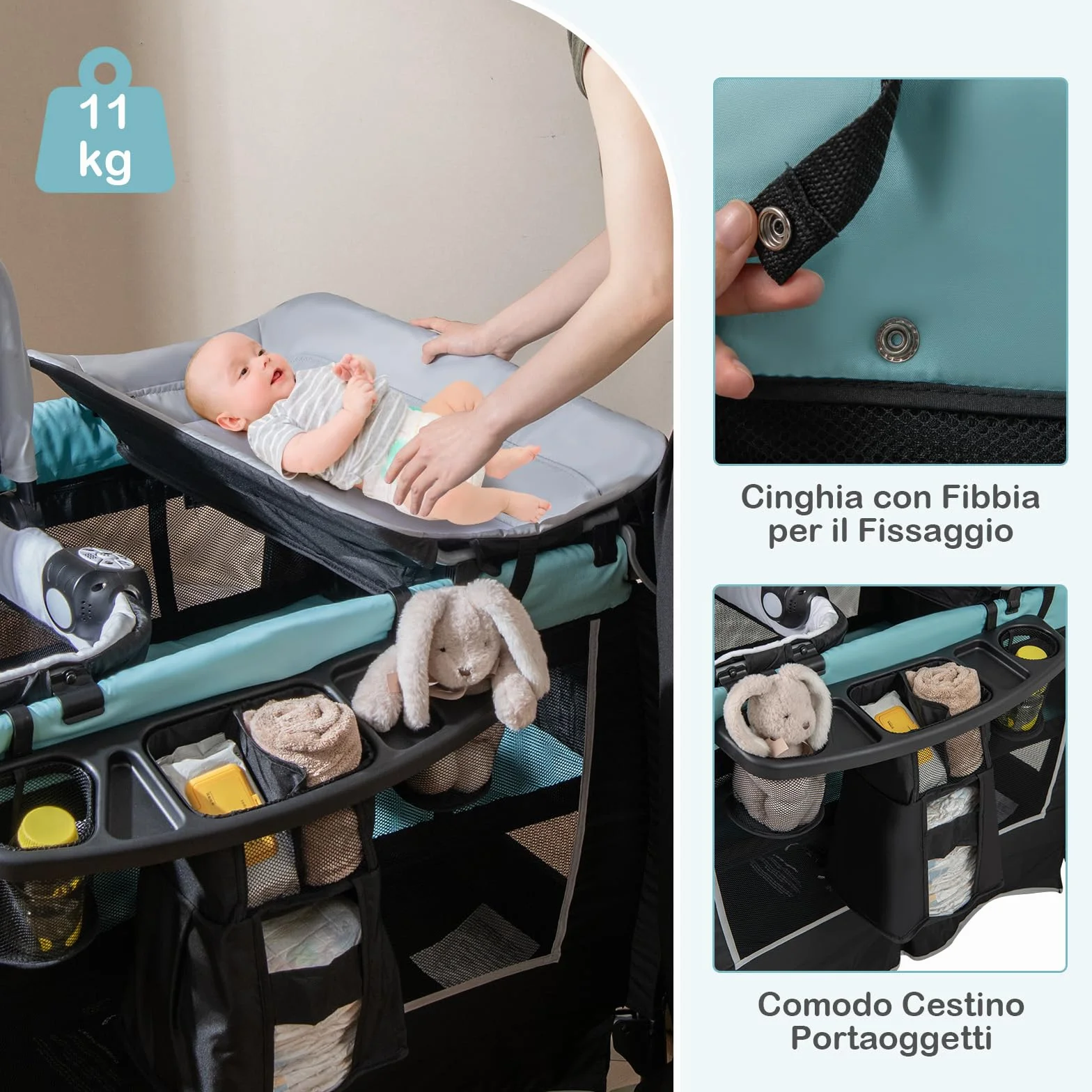 COSTWAY 6 w 1 Lettino da Campeggio per Bambini, Culla Viaggio, Box Portatile Pieghevole, Verde