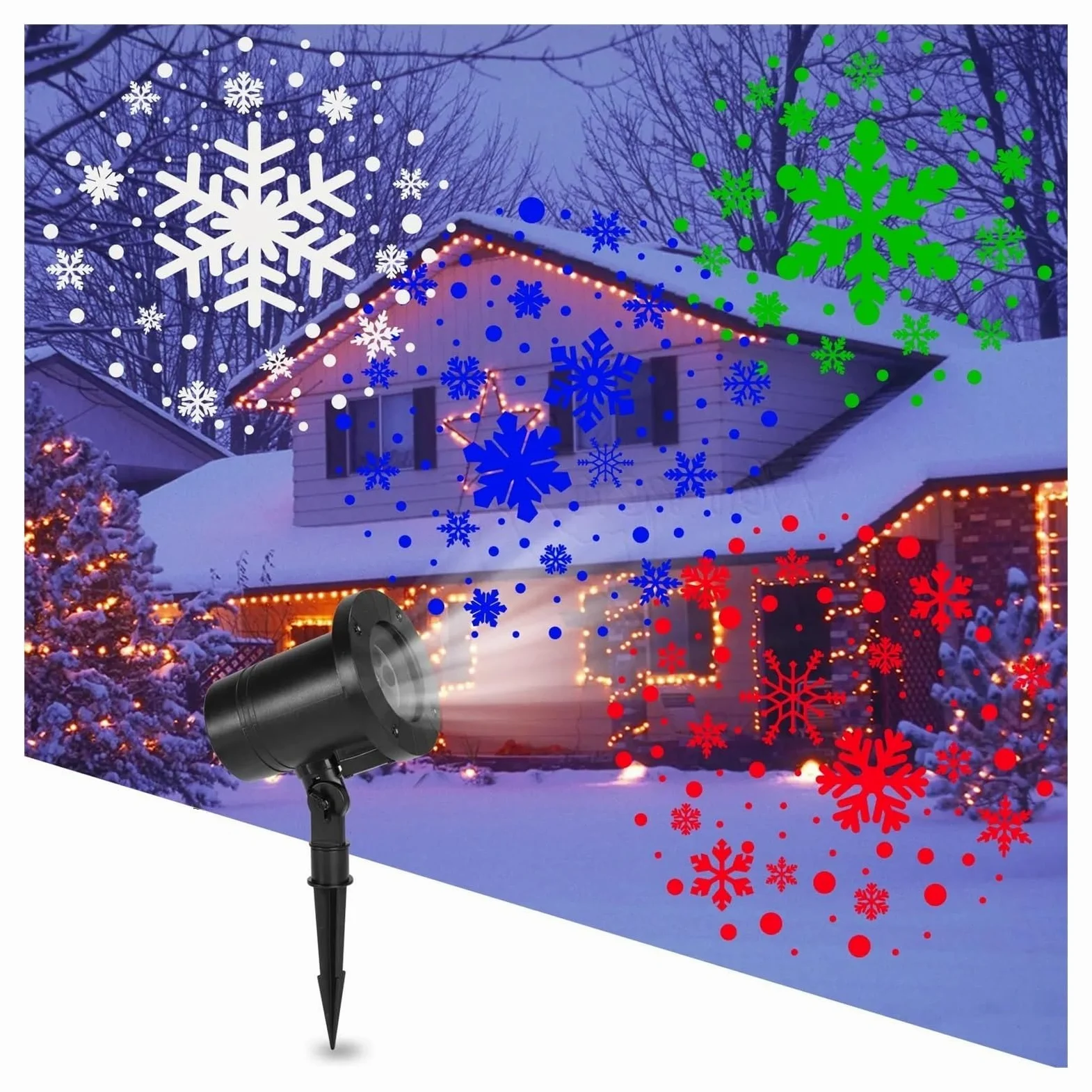 Proiettore di Neve Natalizio IP65 Impermeabile per Esterni, proiettore LED a Fiocchi di Neve, Lampada di proiezione Rotante di Neve Bianca Che Cade, Spettacolo di luci di Natale (Fiocchi di
