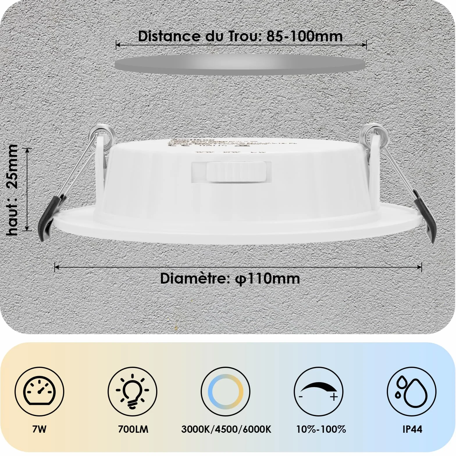 Faretti Led da Incasso per Cartongesso 7W 700 Lumen Faretti da Soffitto Risparmio Energetico 90%, Luci da Soffitto Interno 3000K-6000K Regolabile|IP44|CRI 83+|Foro Ø85-100mm Set di 6