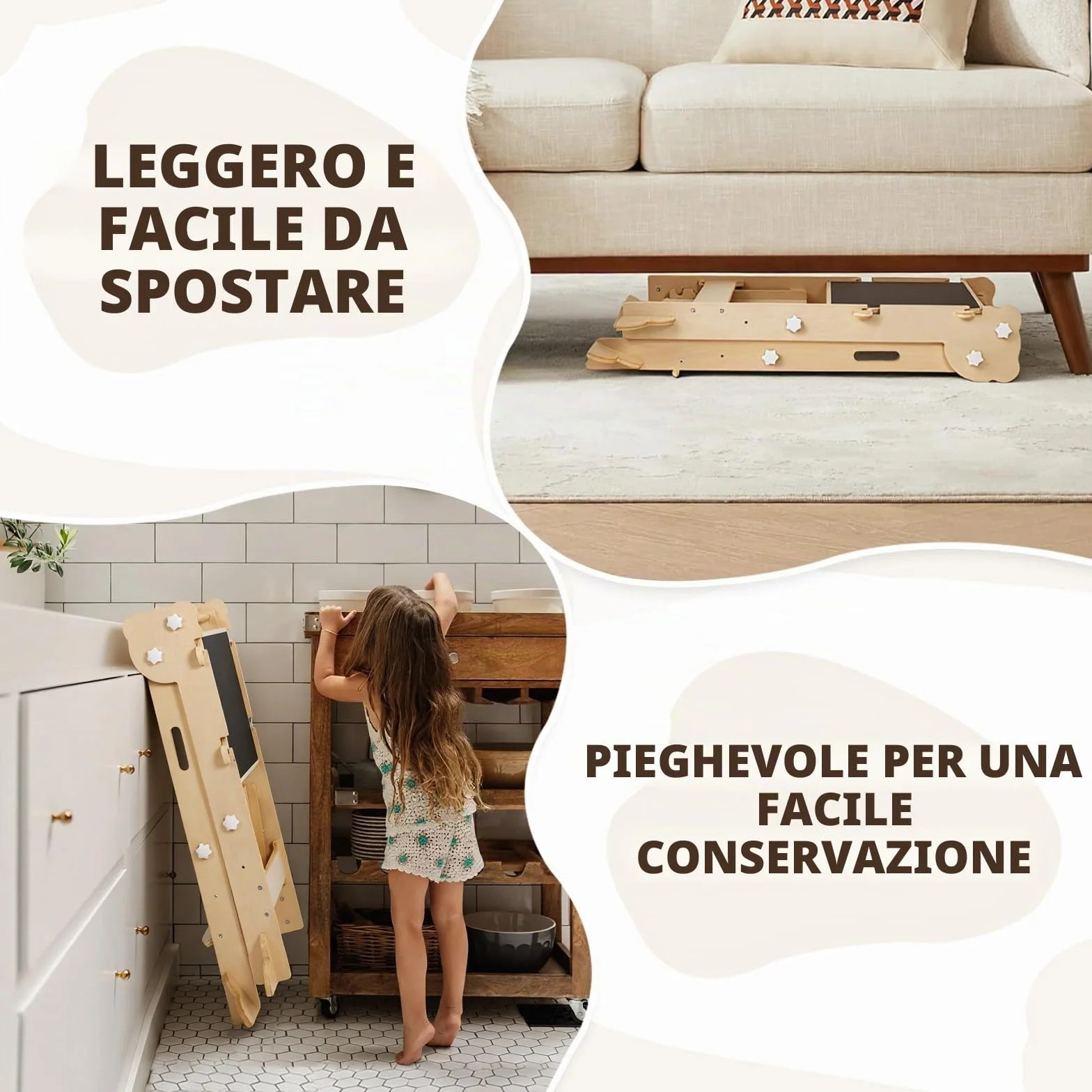 labebe Torre di apprendimento pieghevole 3 in 1 regolabile in altezza e larghezza per bambini da 1 anno