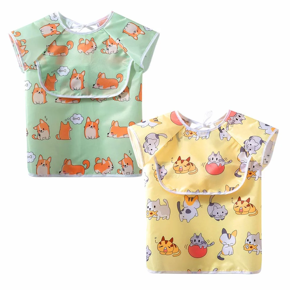 Bavaglino impermeabile con maniche e tasca per neonati bambini