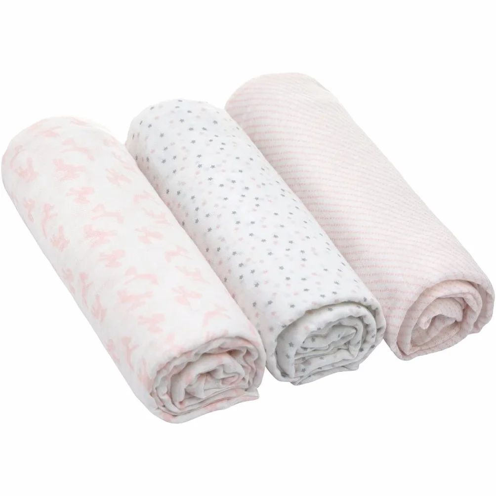 LÄSSIG Coperta Puck neonati Panno garza Set 3 pezzi cotone 80x80 cm Swaddle Garden Explorer Tractor