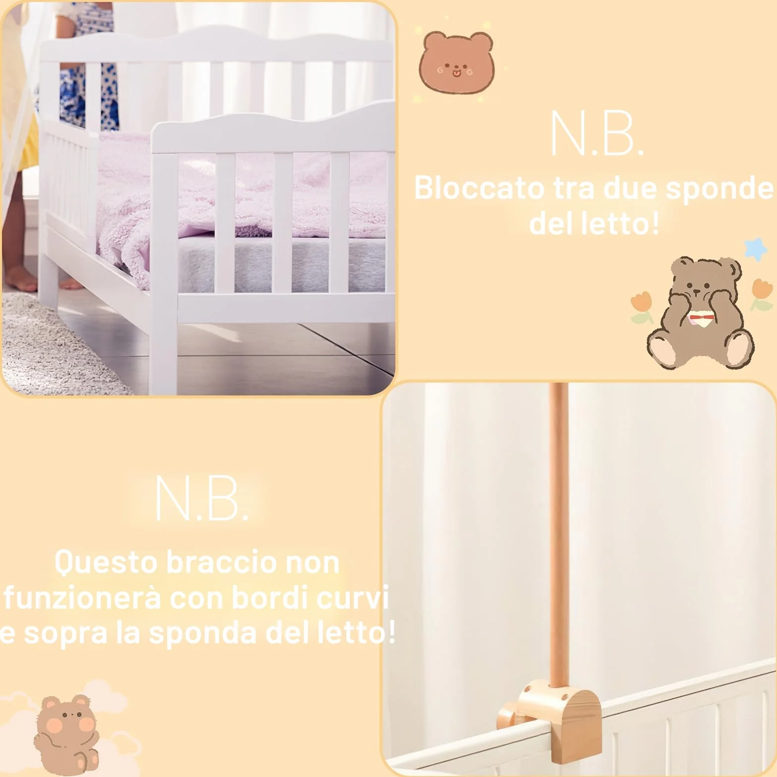 Collazoey Supporto Giostrina Lettino in Legno, regolabile in altezza, per cameretta bambini, lettini e fasciatoi