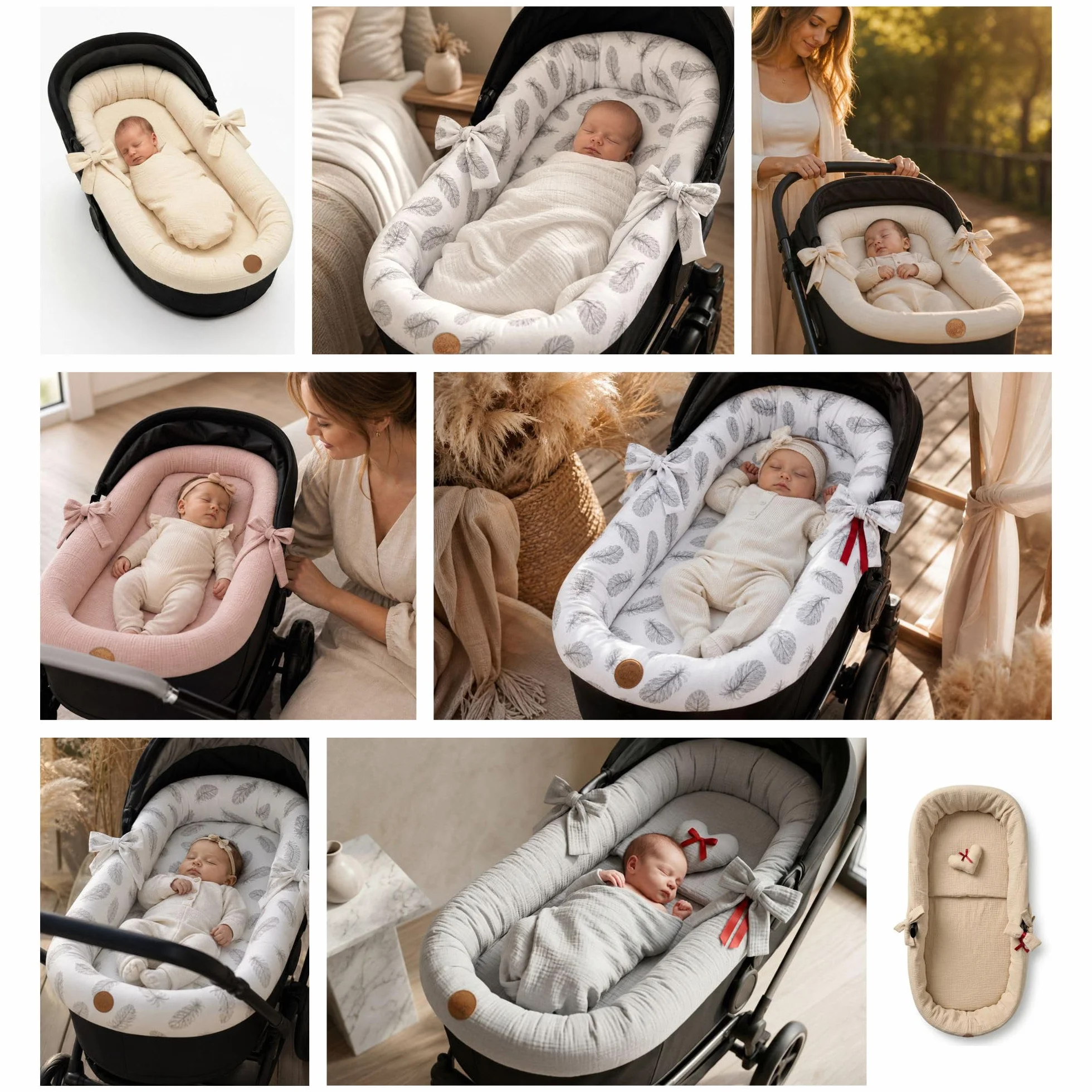 Rivestimento Navicella Universale in Mussola di Cotone Set 3 Pezzi per Passeggino Neonato