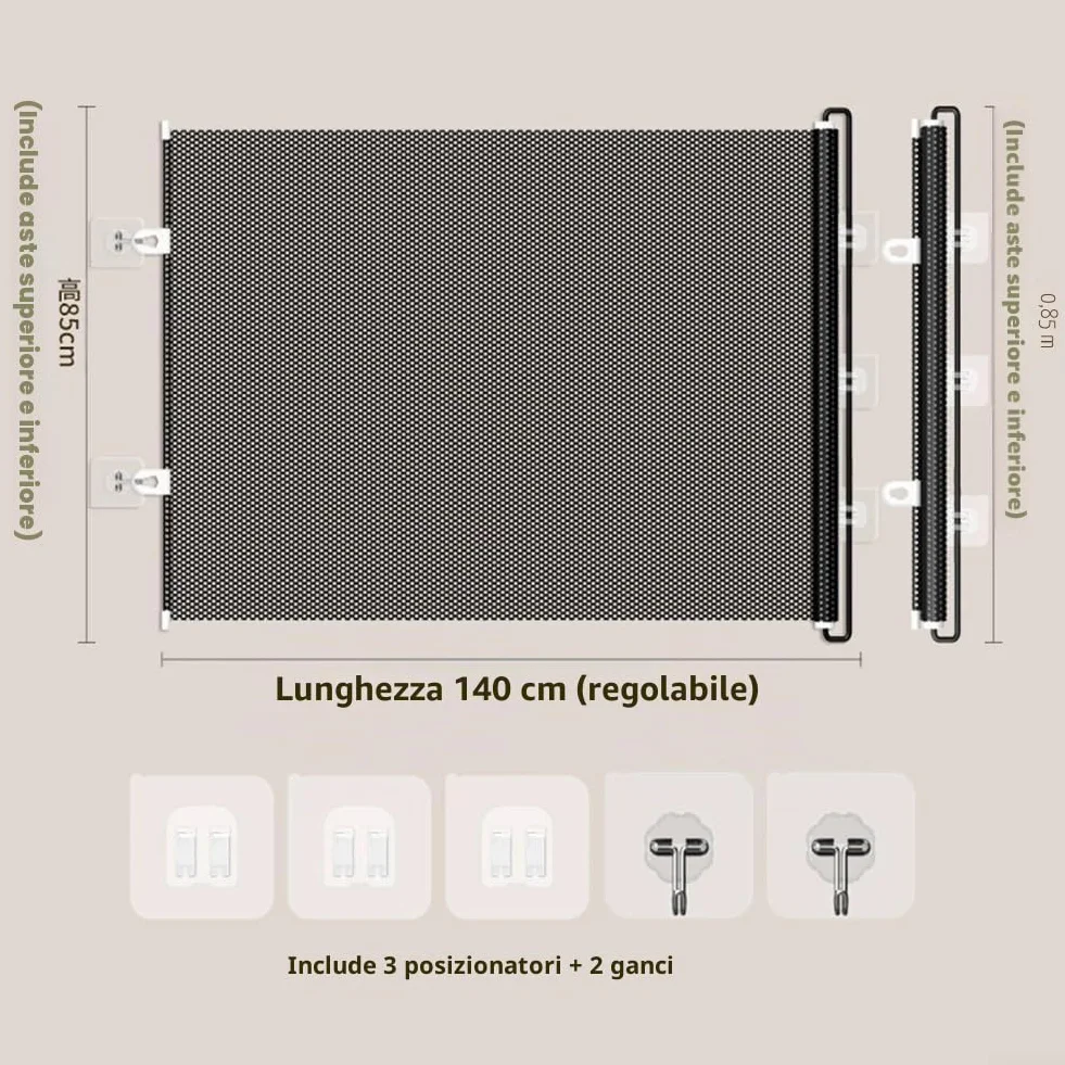 Cancello retrattile per gatti e cani 75x140 cm confini interni regolabili