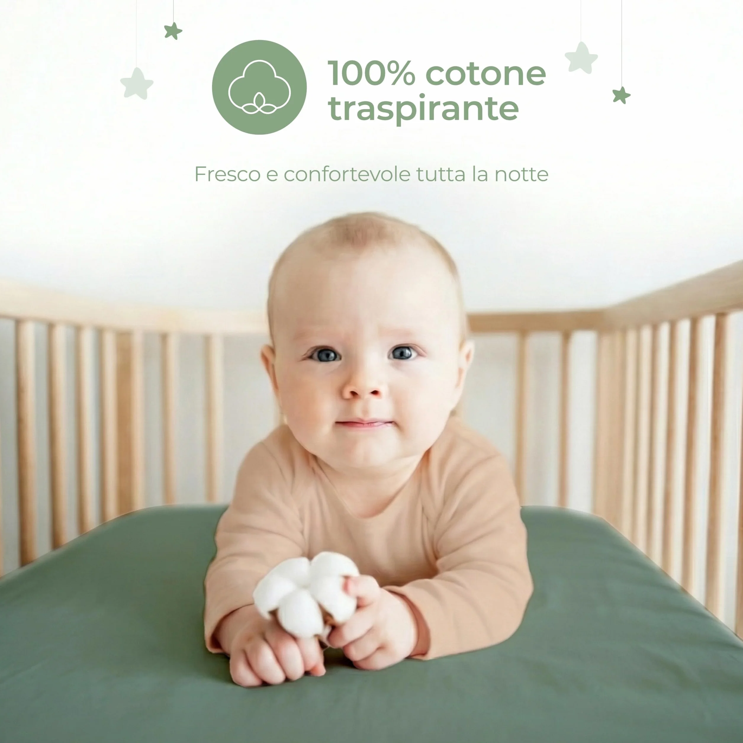 Dreamzie Set 2 Lenzuola Lettino Neonato 60x120 Cotone Oeko-Tex - Verde Salvia/Bianco