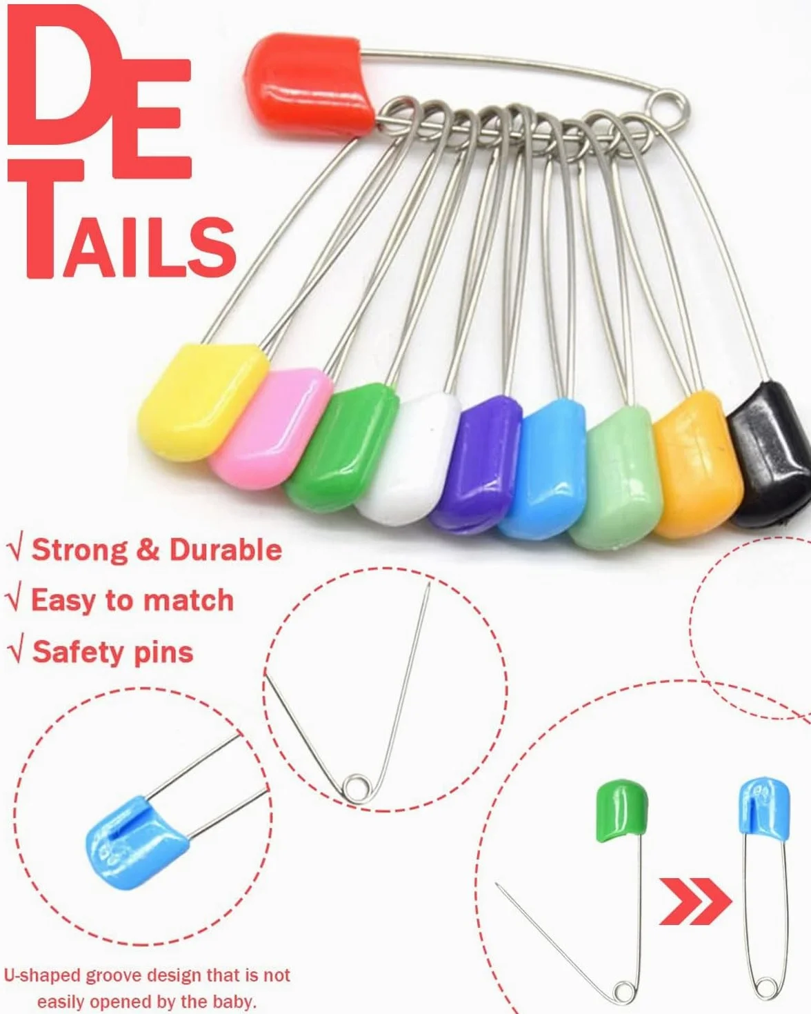 Spille sicurezza 5,5 cm per pannolini, fermagli bloccaggio colorati abbigliamento artigianato