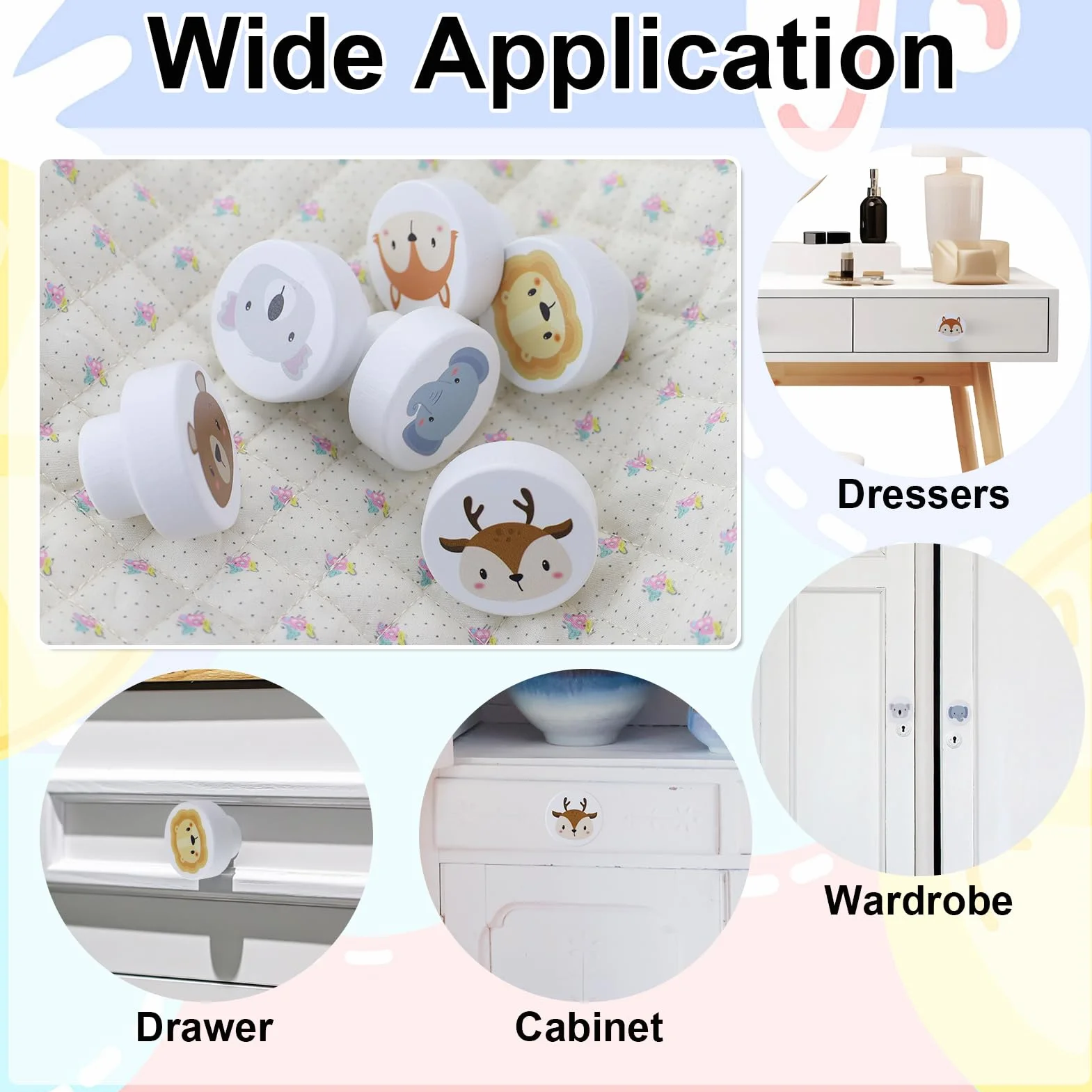 Pomelli per Mobili Bambini in Legno 6 Pezzi, Maniglie Cassetti Decorativi con Motivi Animali