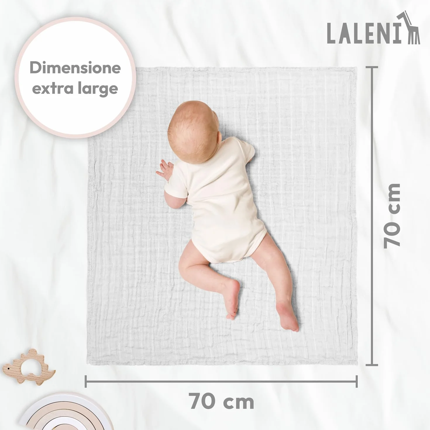 Asciugamani Neonato 70x70cm Set da 10 - Lavette in Cotone Morbido per Pelli Sensibili