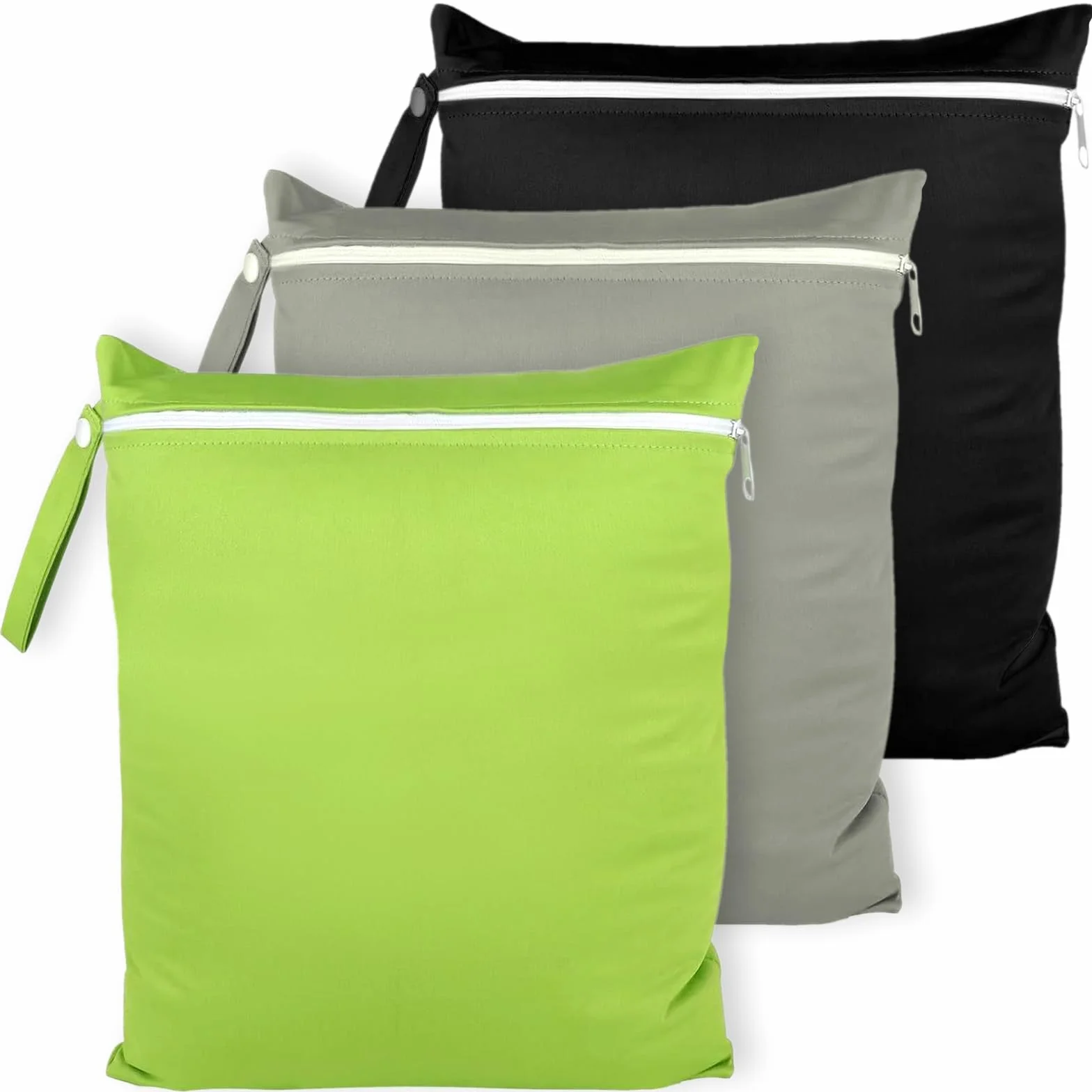 Wetbag Impermeabile 40x30 cm 3 Pezzi con Cerniera Riutilizzabile Nero Grigio Verde