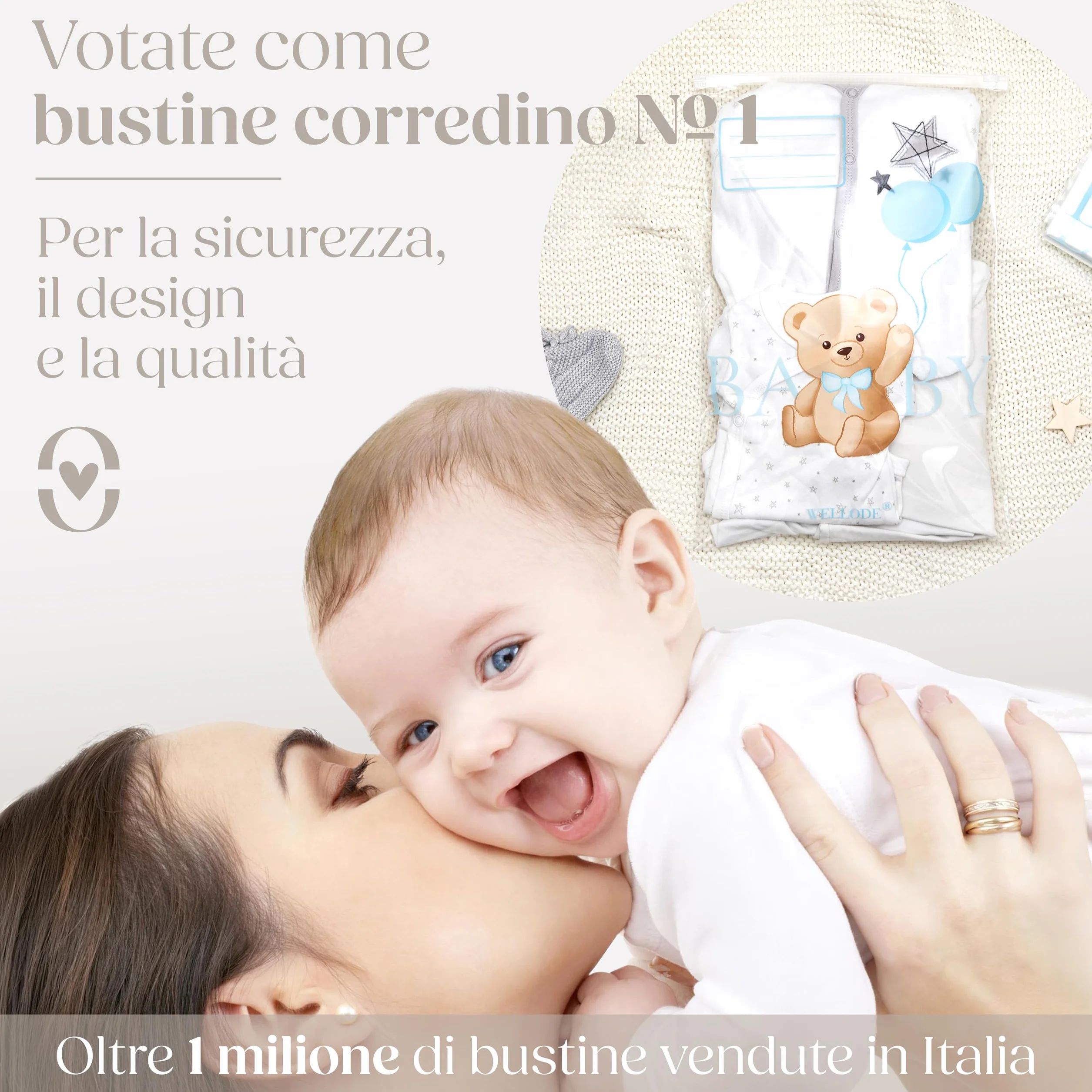 Wellode 8 Bustine Corredino Neonato Ospedale Teddy Bear, 6 Grandi e 2 Piccole - Sacchetti Cambio Neonato Riutilizzabili per Asilo e Viaggi - Idea Regalo Nascita Baby Shower