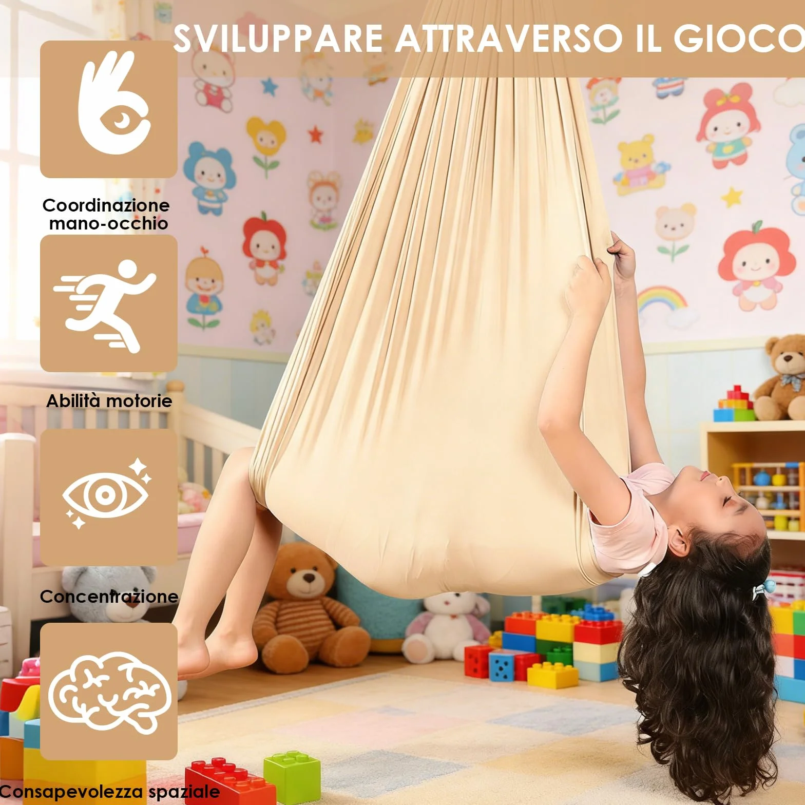 Trapezio Terapeutico per Bambini 100kg 280x150cm Telo Yoga Aereo Amaca