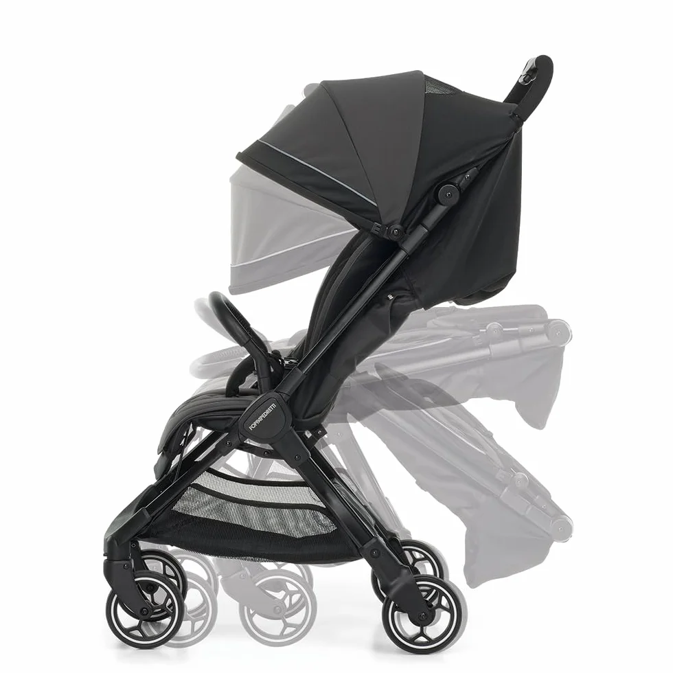 Foppapedretti Passeggino Leggero Ciao, 0-22 kg, Chiusura 1 mano, Self-Standing, Schienabile Regolabile, Ruote Ammortizzate, Telaio Alluminio, Nero
