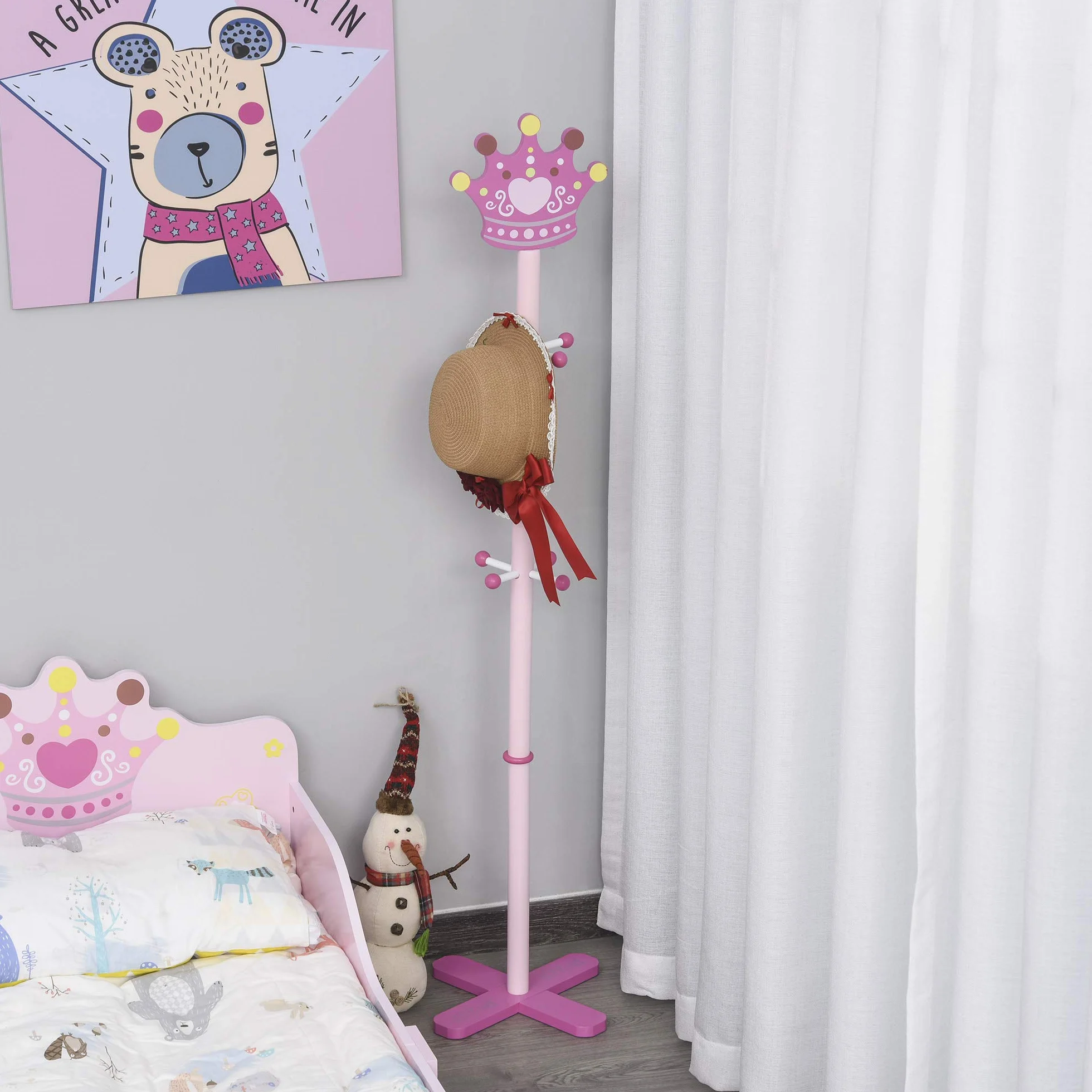 HOMCOM Appendiabiti da Terra in Legno Rosa con 8 Ganci a Forma di Corona 35x35x142cm