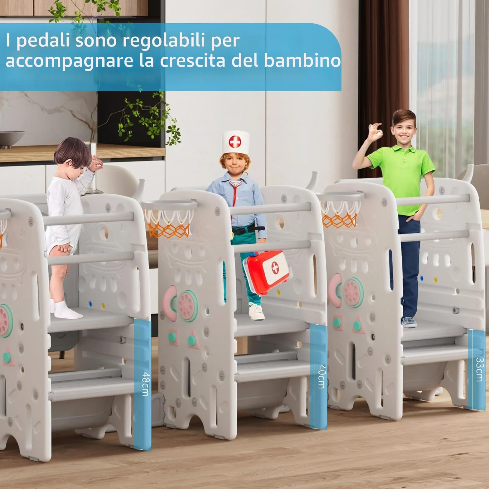 Torre Montessoriana per Bambini Antiribaltamento Regolabile in Altezza Gradini Antiscivolo SST-02